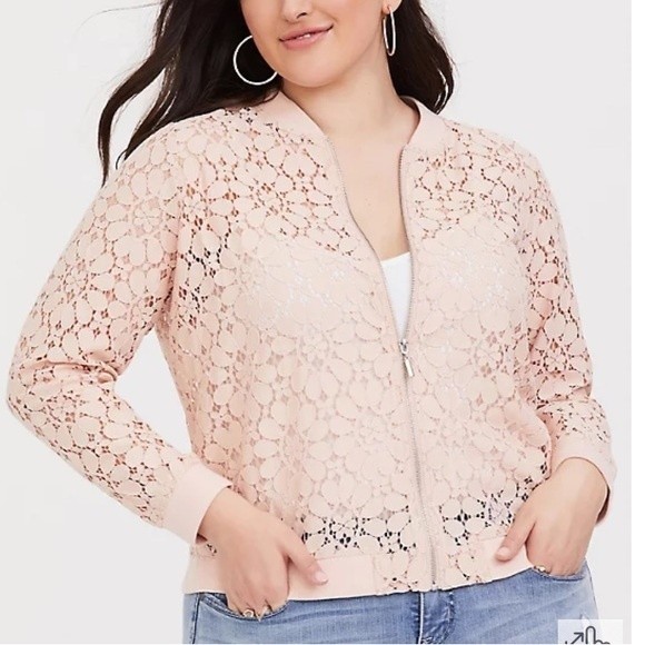torrid Jackets & Blazers - Torrid Blush Pink Lace Bomber Jacket Zip Up Long Sleeve Size 4 (26)